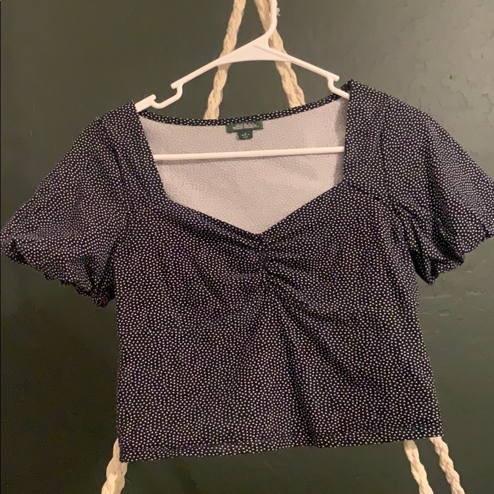 Cropped Puff Sleeve Polka Dot Top